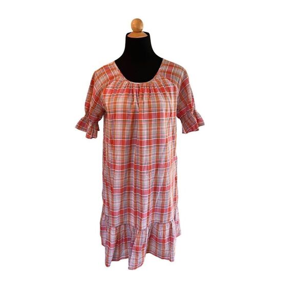 MADEWELL Plaid Ruffle-Sleeve Popover Mini Dress size XXS Style# AO279 - Picture 10 of 12
